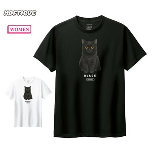 T-shirt Black-cat Ladies fashion Cat Printed Short-Sleeved T-Shirt Cut-and-sew