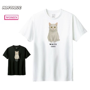 T-shirt Ladies fashion White-cat Cat Printed Short-Sleeved T-Shirt Cut-and-sew