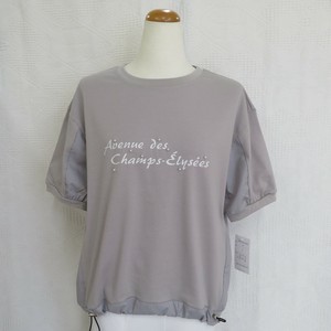 綿ポリ丸首オーバーブラウス半袖