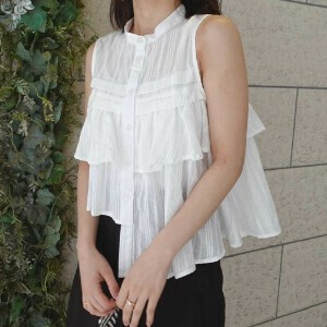 Button Shirt/Blouse Asymmetrical Ruffle Stripe Summer Spring