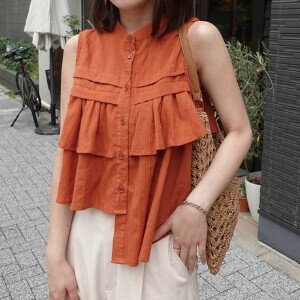Button Shirt/Blouse Asymmetrical Ruffle Stripe Summer Spring