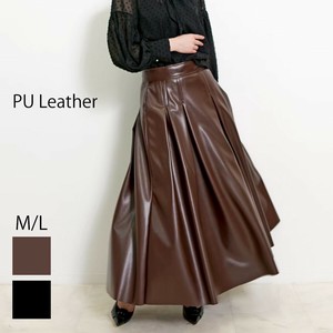 【25AW/予約特典10%OFF！】レザー スカート ロング インバーテッドタック フレアスカート PUレザー