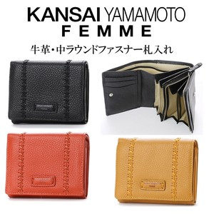 KANSAI YAMAMOTO FEMME カンサイ　手触りのよい牛革を使用した中ラウンドファスナー札入れ 財布 サイフ
