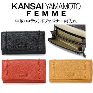 KANSAI YAMAMOTO FEMME カンサイ　手触りのよい牛革を使用した中ラウンドファスナー束入れ 財布 サイフ