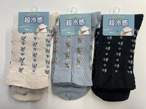 短袜 冷感 新商品 圆领 竖纹 花卉图案 春夏