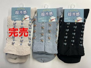 短袜 冷感 新商品 圆领 竖纹 花卉图案 春夏