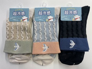 短袜 冷感 刺绣 新商品 圆领 竖纹 春夏