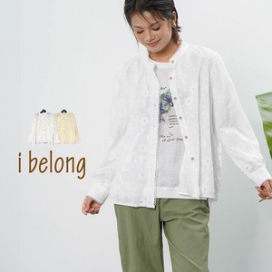 【新作】フラワー柄総レースコットンシャツ　バンドカラー　シアー　2色展開