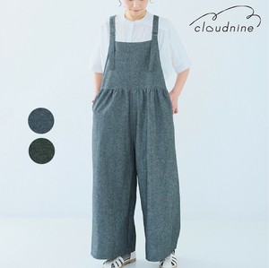 【2025 新作】綿麻シャンブレー ゆったりサロペットパンツ 肩紐調整可能 ポケット付き 体型カバー