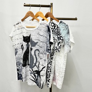 【2025夏物新作】　ジルコン使いゆったりドルマンTシャツ　綿混　 　ミセス　　レディースアパレル