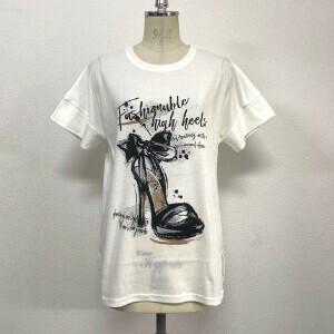 【25SS新作】日本製 ハイヒール プリント ラウンドネック オーバー Tシャツ 80/2強撚綿100%
