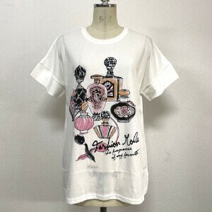 【25SS新作】日本製 コスメ プリント ラウンドネック オーバー Tシャツ 80/2強撚綿100%