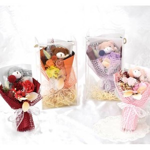 ソープフラワー＆ドライフラワー　4カラー　ベアーローズブーケ（24個アソート）PK/PU/RD/YE 色指定可