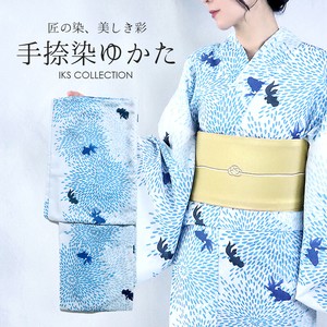 レディース浴衣 海辺の散歩 No.74 花火金魚 東レ セオアルファ 手捺染 洗える ハンドスクリーン お仕立て済