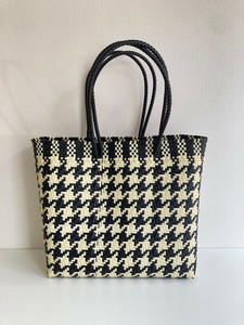 【再入荷】新作★手編みのメルカドバッグ /格子柄 （L）-BLK X CRM