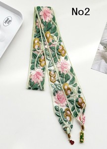 アクセサリ付き シースルー刺繍フラワー柄 ロングシンプルスカーフ/ヘアリボン　全3種類　7987