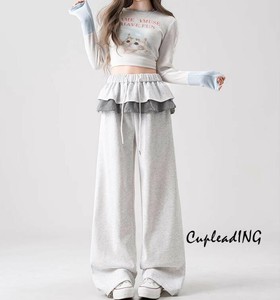 ≪予約商品≫早い者勝ち フェイクツーウェイ×レース拼接 ドローストリング付きワイドパンツ ロング
