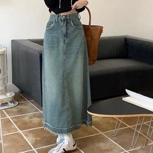 フリンジデニムロングスカート