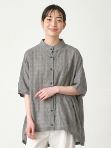 【予約販売】バンドカラーブラウスコットン混シャーリング 3色 M L LL 3L 《大きいサイズ》【8月入荷予定】