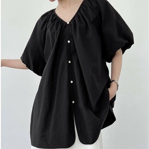 u28048トップス レディース シャツ Tシャツ パフスリーブ ブラウス Vカラー 3色 2025夏新作