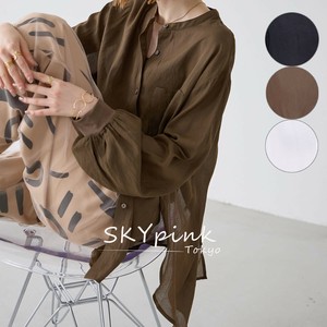 【2025SS新作入荷】バックボタンノーカラーシアーシャツブラウス　 skypink東京