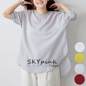 【2025SS新作入荷】ラウンドヘム五分袖プルオーバーチュニックブラウス　SKYpink東京