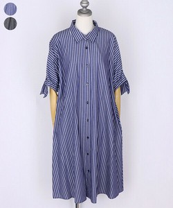 Casual Dress Sleeve Ribbon Stripe A-Line Shirt Dress 100% Cotton [2025 NEW]