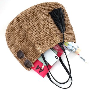 ★【COOCO クーコ】タッセル付ペーパー トートバッグ かごバッグ　A4収納可能