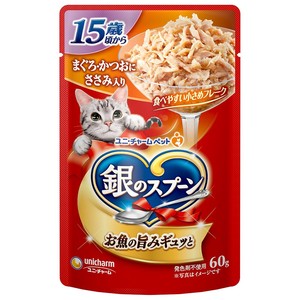 [ユニ･チャーム]銀のスプーンパウチ15歳頃からまぐろ･かつおにささみ入り60g