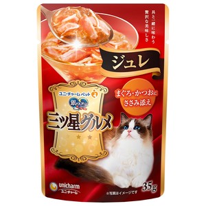 [ユニ･チャーム]銀のスプーン三ツ星グルメパウチジュレまぐろ･かつおにささみ添え35g