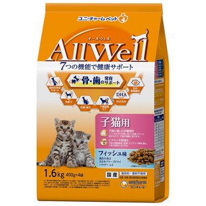 [ユニ･チャーム]AllWell健康に育つ子猫用フィッシュ味挽き小魚とささみのフリーズドライパウダー入り1.6kg