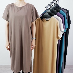 シルケット綿100％  サイドスリット カットワンピース　綿  ワンピース 無地 半袖 夏 シルケット