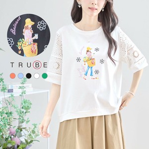 【2025新作】【M〜L】イラストガール＆レーススリーブTシャツ(N13-220)(5号店）FM5