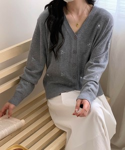 【aimoha】小さな刺繍入りVネックニットカーディガン レディース 長袖 カーデ