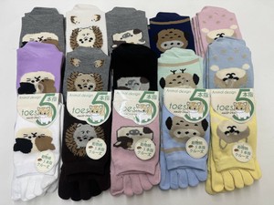 婦人綿混柄5本指ソックス【かかと付】