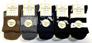 【大特価数量限定】特価婦人1P　クルー　ソックス　モノクロ　5柄