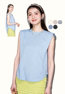 冷感 綿100％ 美シルエット　肩タックノースリーブカットソー　接触冷感　Tシャツ　綿