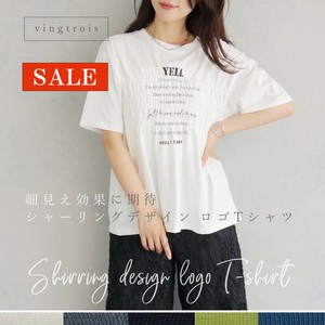 【SALE】細見え効果に期待♪シャーリングデザイン ロゴTシャツ/2025春夏新作 vingtrois