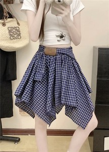 スカート  ハイウエスト  不規則   チェック ゆったり  快適   レディース ファッション   DYLA533