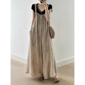 サスペンダーワイドパンツ    ゆったり  無地   快適   レディース ファッション     DYLA534