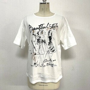 【25SS新作】日本製   女性 プリント ラウンドネック ラウンドヘム オーバー Tシャツ 80/2強撚綿100%