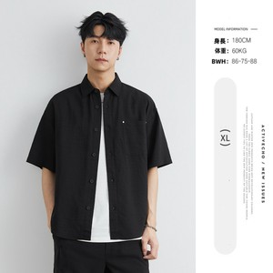 P21898トップス カジュアル 半袖 レトロ 韓国風 ワイシャツ メンズ 男 2025春夏新作 通気 無地