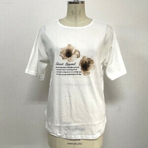 【25SS新作】日本製  フラワー プリント ラウンドネック ラウンドヘム  Tシャツ 80/2強撚綿100%