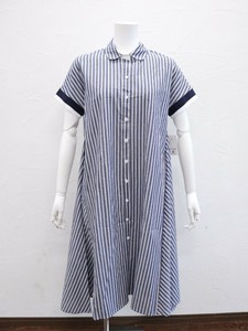洋装/连衣裙 口袋 新商品 2025年 短袖 混棉材质 衬衫洋装/连衣裙 竖纹