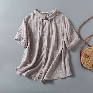 Button Shirt/Blouse Flower Print Double Gauze Cotton