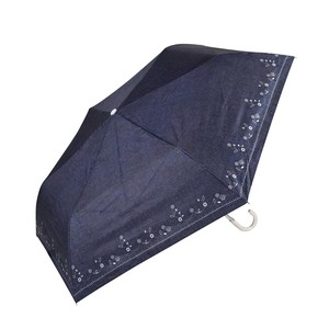 藤田屋 晴雨兼用折りたたみ傘  50cm 晴雨兼用丸手元 刺繍風ダンガリー  SMM-2553(KT)