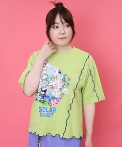 スカラープラネット柄 メロウステッチ切替Tシャツ