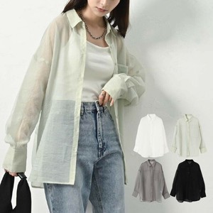 Button Shirt/Blouse Sheer Shirt Puff Sleeve