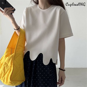＜人気商品＞激安セール アシンメトリーウェーブ半袖Tシャツ 2025夏 ゆるふわオーバーサイズ