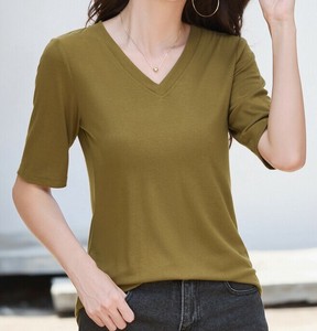 Tシャツ Vネック 中袖 無地 快適 レディース ファッション MBQ770